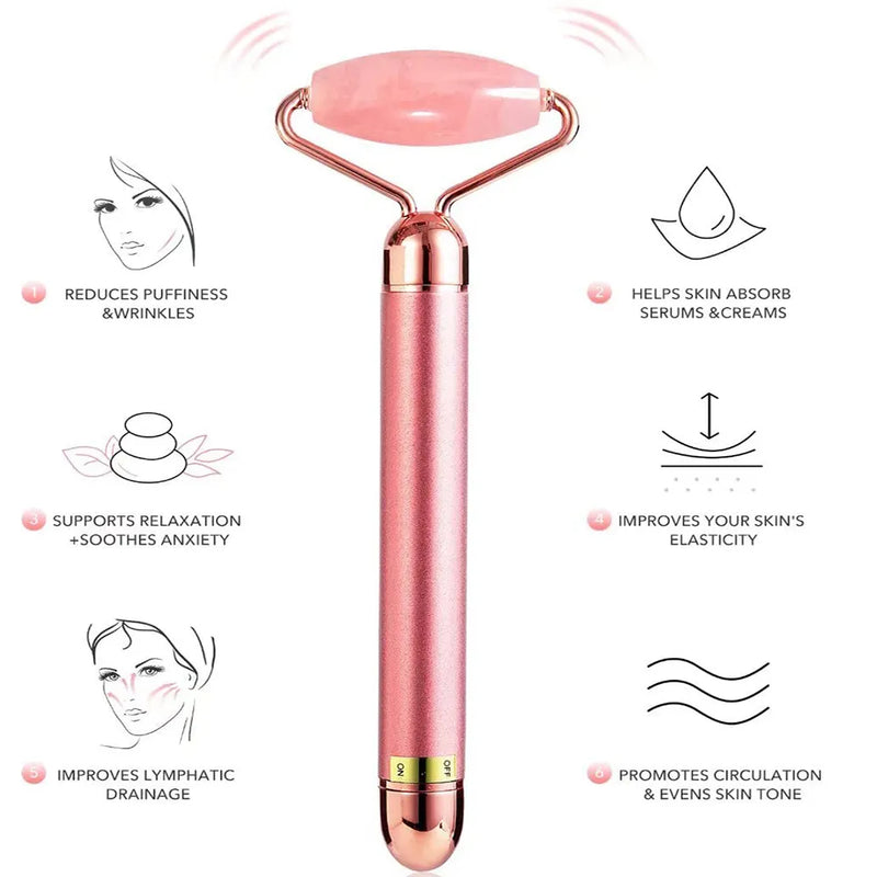 Massageador Facial Elétrico 5 em 1 com Cristal Jade Rosa - Crystal Jade Harmony