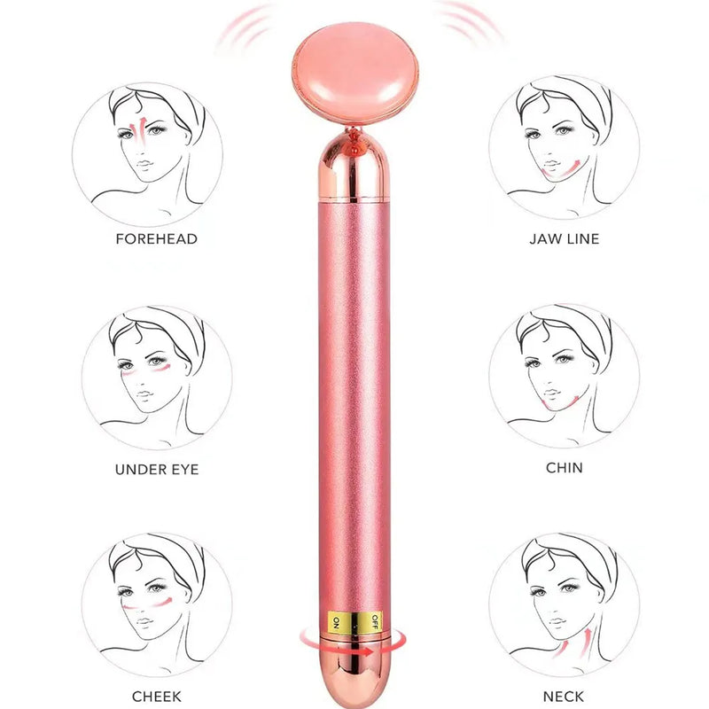 Massageador Facial Elétrico 5 em 1 com Cristal Jade Rosa - Crystal Jade Harmony