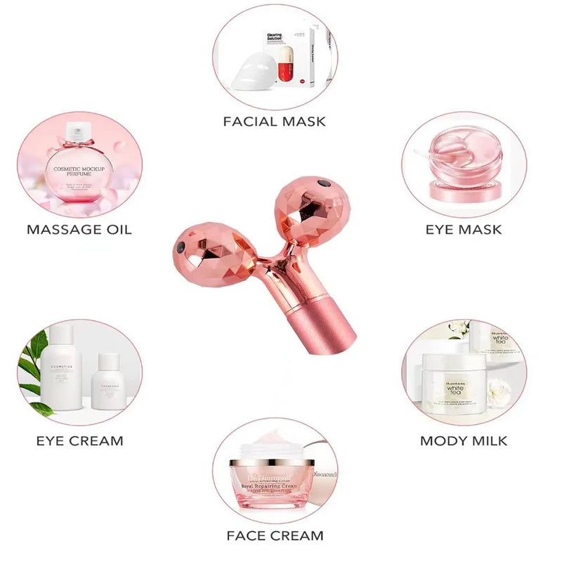 Massageador Facial Elétrico 5 em 1 com Cristal Jade Rosa - Crystal Jade Harmony